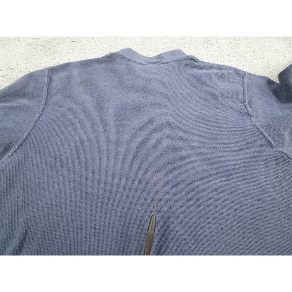 Polo Ralph Lauren Mens L Blue Waffle Knit Long Sleeve Henley Shirt Orange Pony